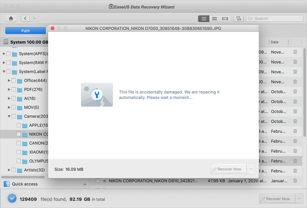 raderad fotoåterställning för kameran