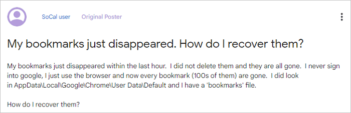 Chrome-bokmärket försvann från Google-kontot