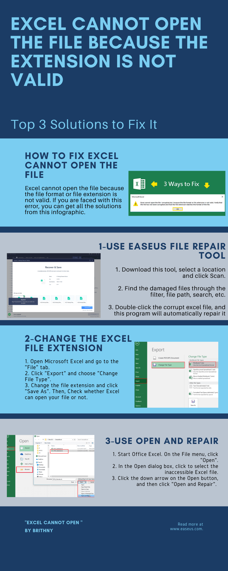 infographic - hur man fixar Excel kan inte öppna filen eftersom tillägget inte är giltigt