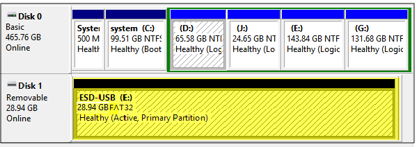 Kontrollera om USB dyker upp i diskhantering.
