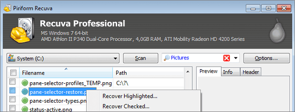 Recuva hårddisk dataåterställningsprogramvara
