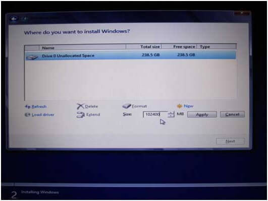 ange partitionsstorleken