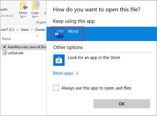 öppna asd-filen word