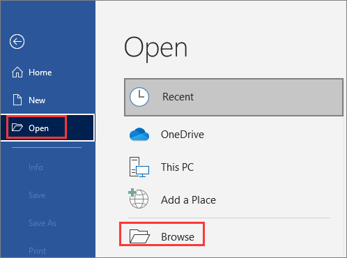 gå till öppna Word-dokument