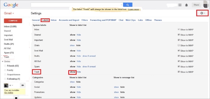 Återställ raderad e-post från Gmail.