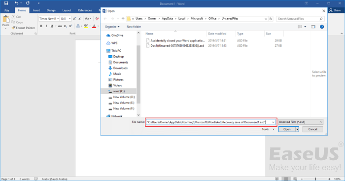 hur man återställer osparade Word-dokument med automatisk återställning - 4