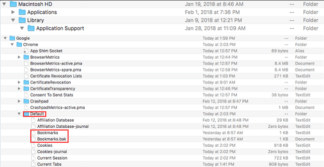 återställa bokmärken chrome på Mac