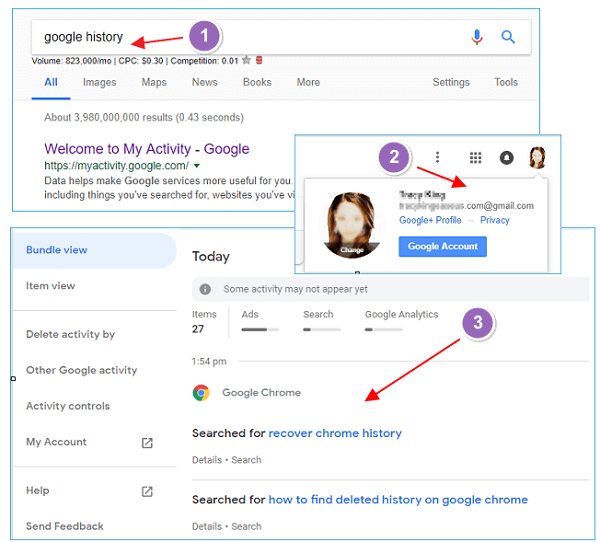 Återställ raderad Chrome-historik från Google-kontot.