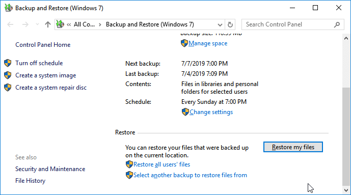 Återställ filer från Windows Backup