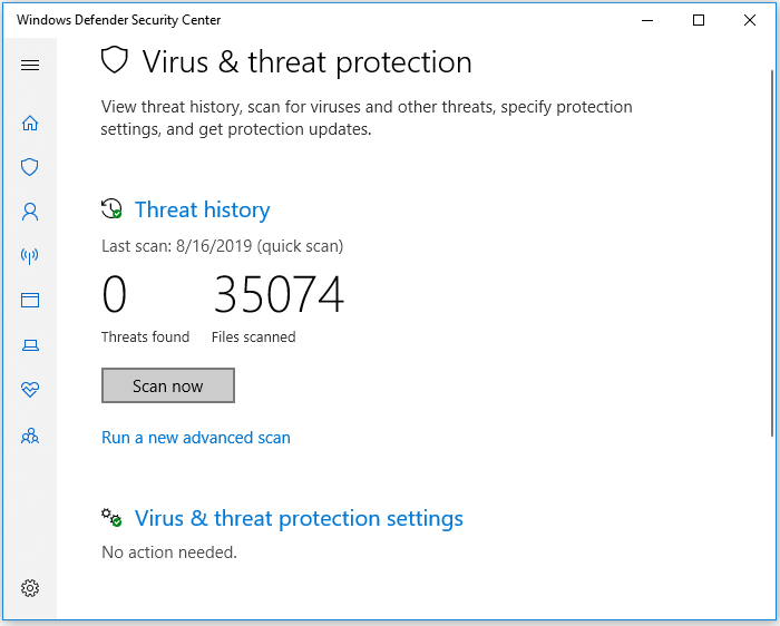 Kör Windows Defender för att ta bort virus