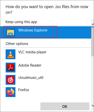 välj Windows Explorer för att öppna iso