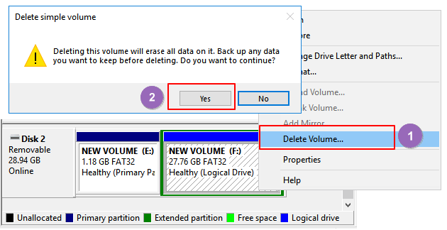 Ta bort USB-partitioner.