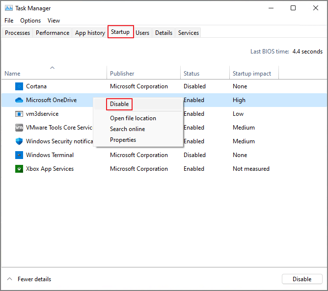 Inaktivera programmet från start