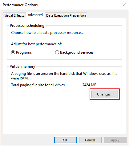Ändra storleken på det virtuella minnet