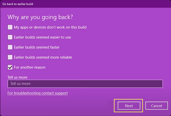 Kontrollera skälen till varför du vill återställa Windows 11
