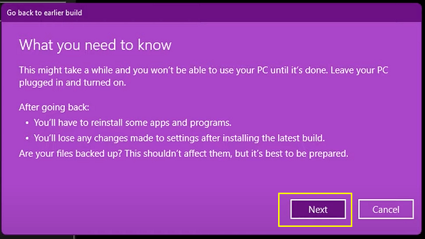 Fortsätt rulla tillbaka windows 11