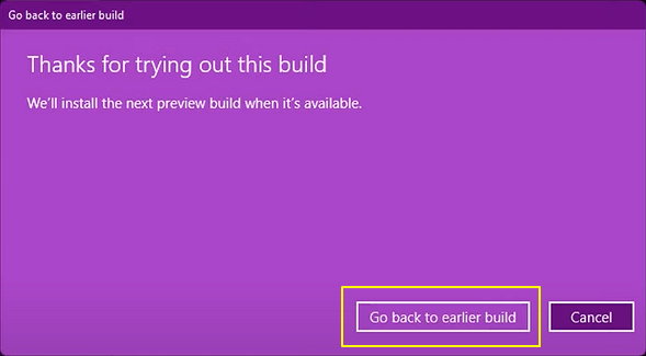 Bekräfta för att gå tillbaka till Windows 10