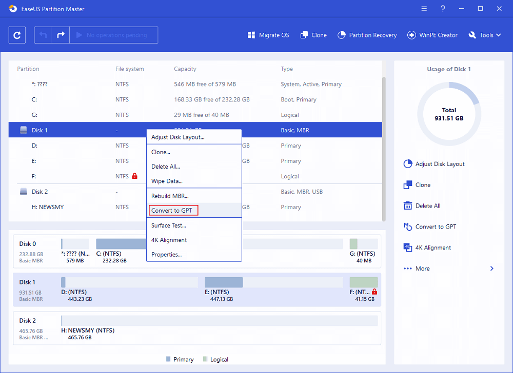 convert MBR to GPT
