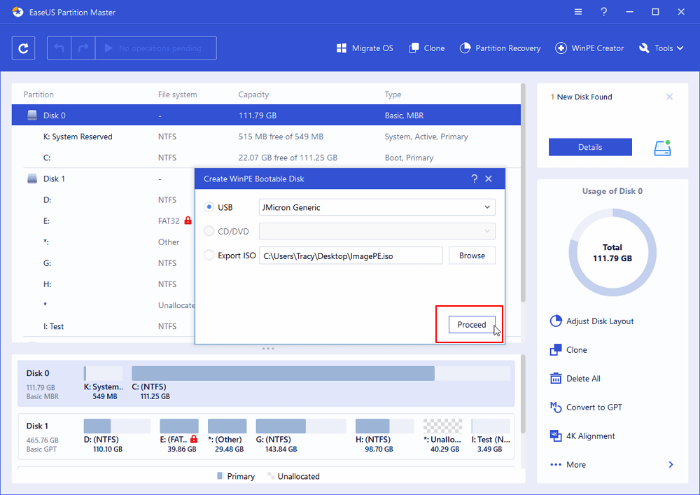create easeus partition master bootable disk