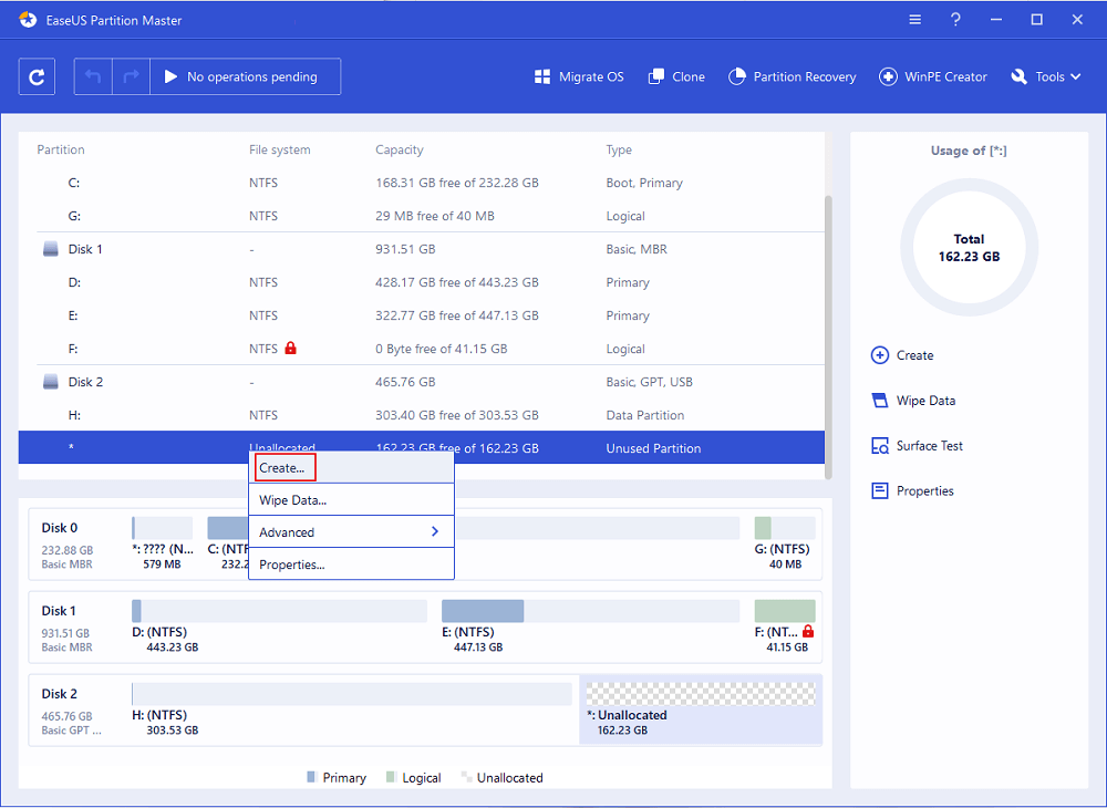 create partition step 1
