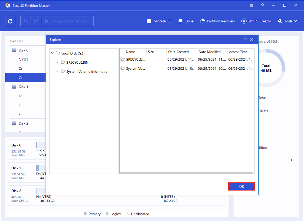 Utforska partitionen med EaseUS Partition Mater