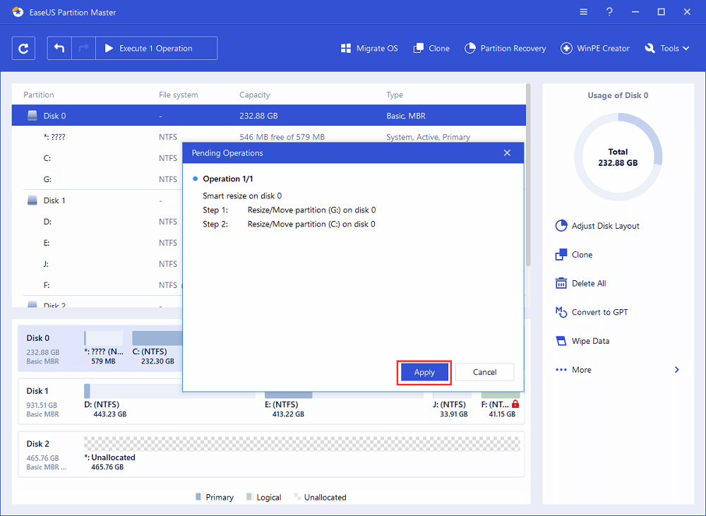 Confirm to extend system C drive