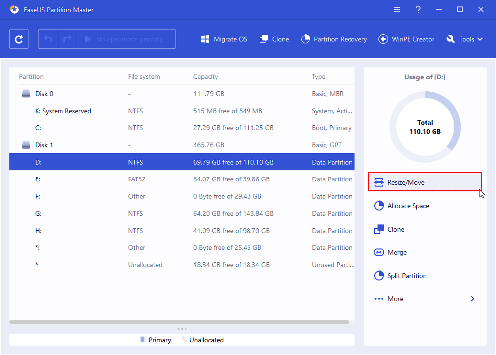 Select target partition to extend