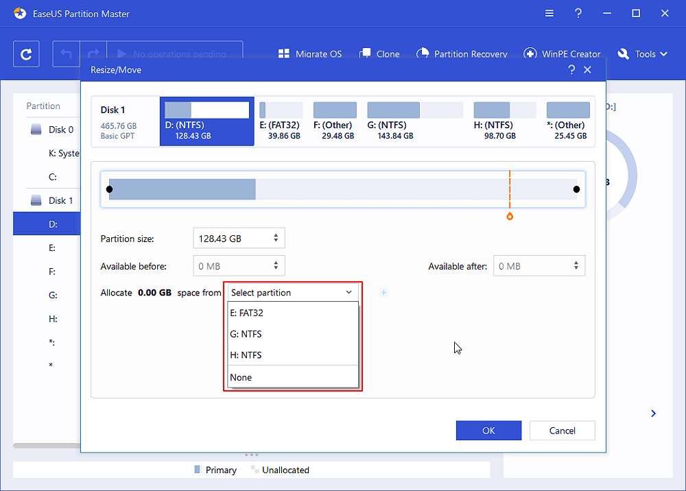 choose another drive to allocate space