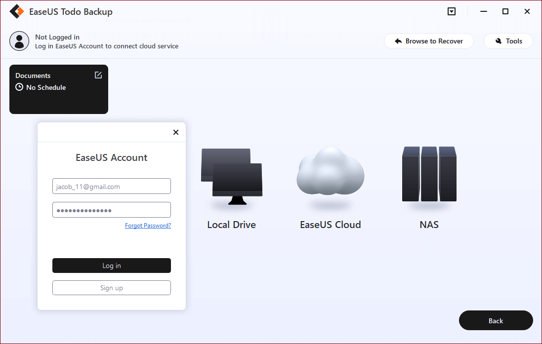 backup till easeus moln